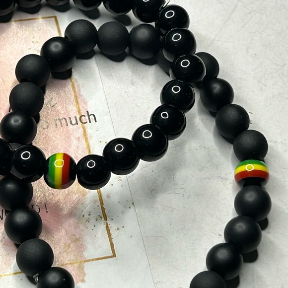 Black Onyx & Matte Agate Bracelet Set - Picture 2 of 3